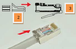 Spingere l’inserto (2) nel plug RJ45 (3), come mostrato nell’immagine sotto.