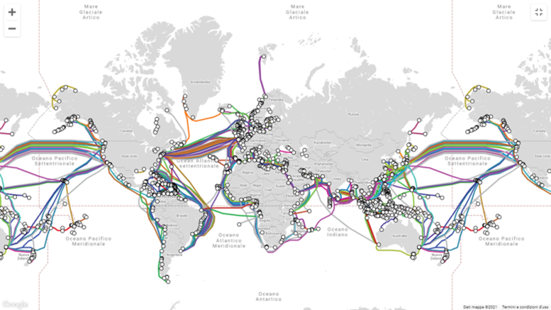Mappa delle dorsali mondiali in fibra ottica